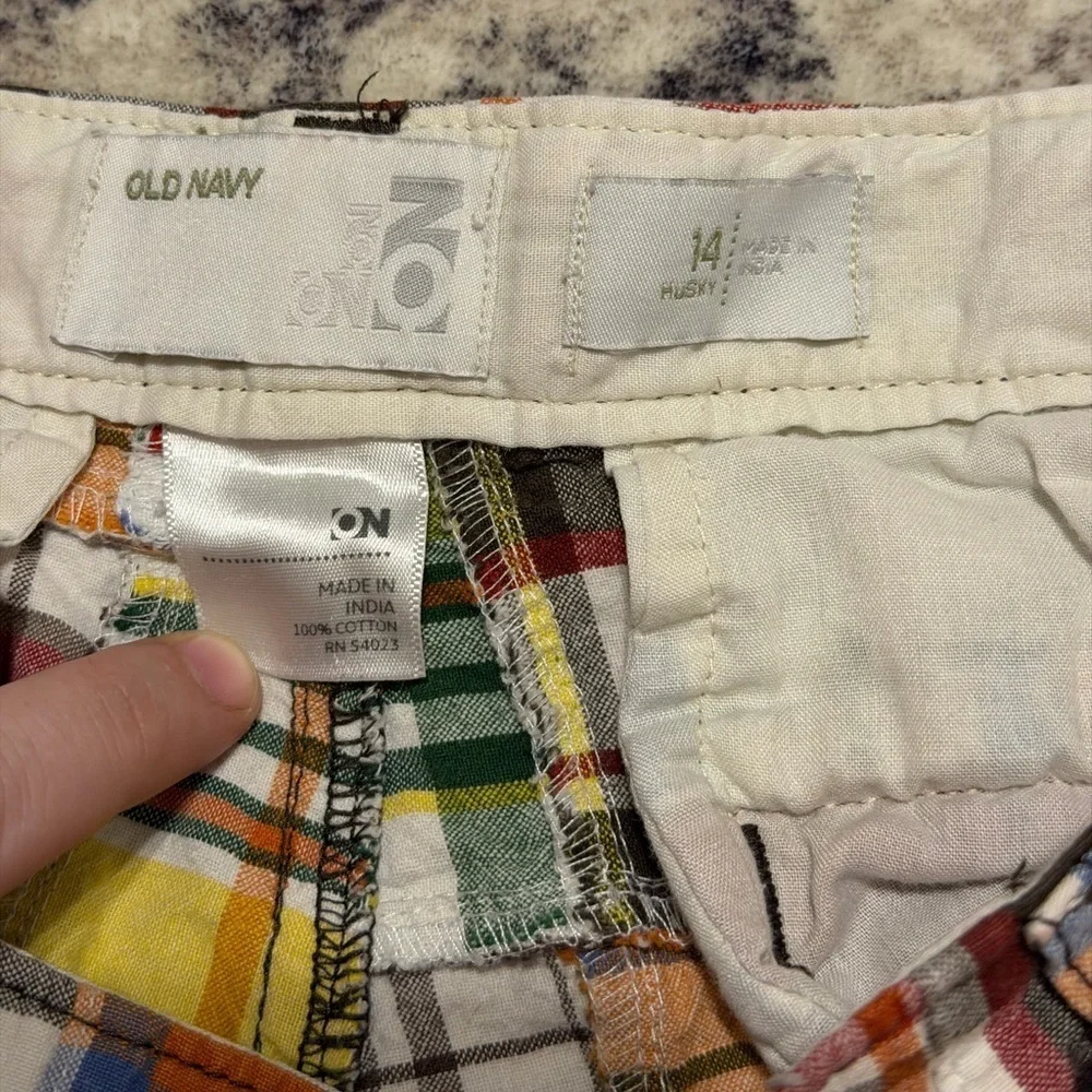 Vintage Old Navy Boys 14 Husky Patchwork Plaid Shorts